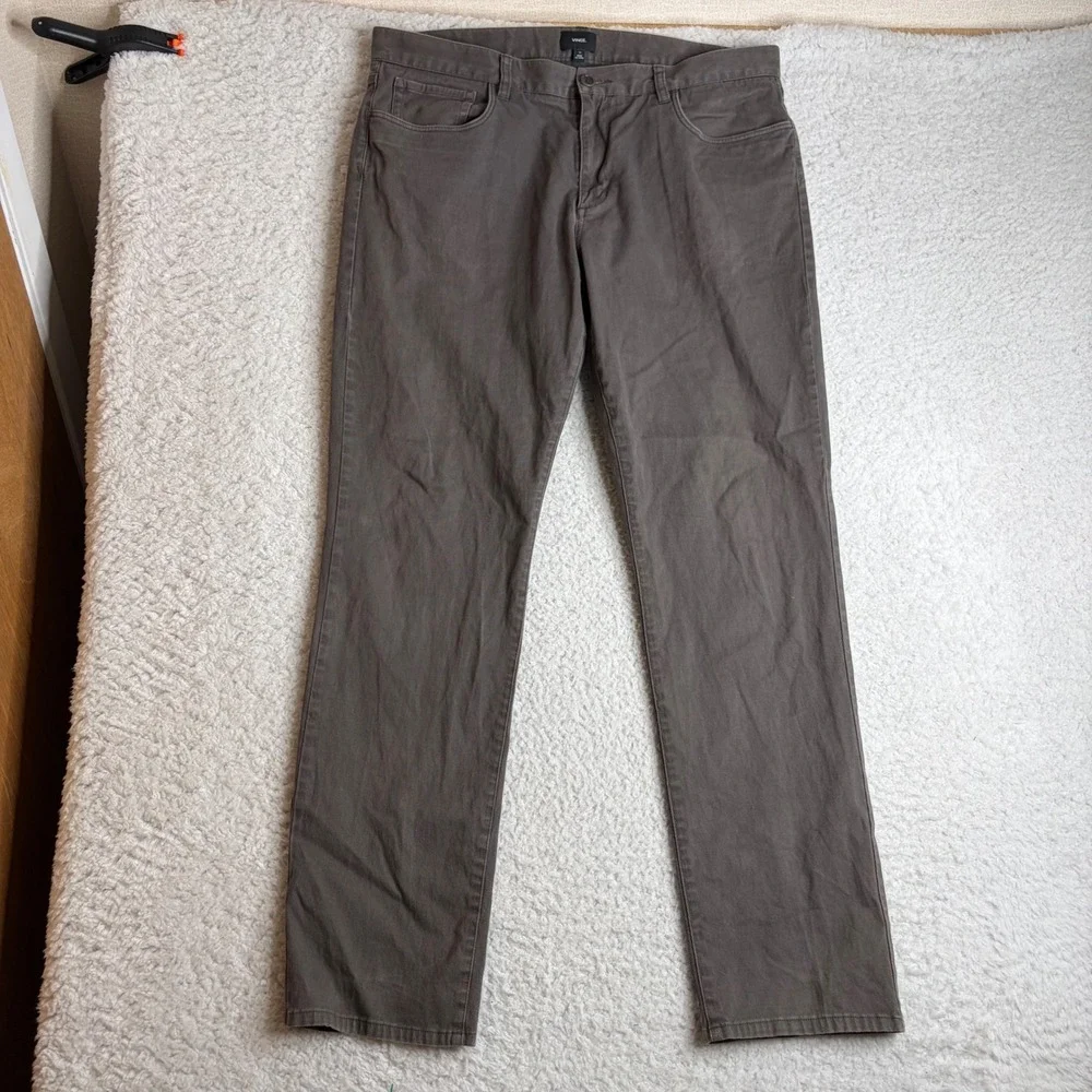 Vince Mens Straight Leg Five Pocket Pants Grey Brown Cotton Stretch Size 36